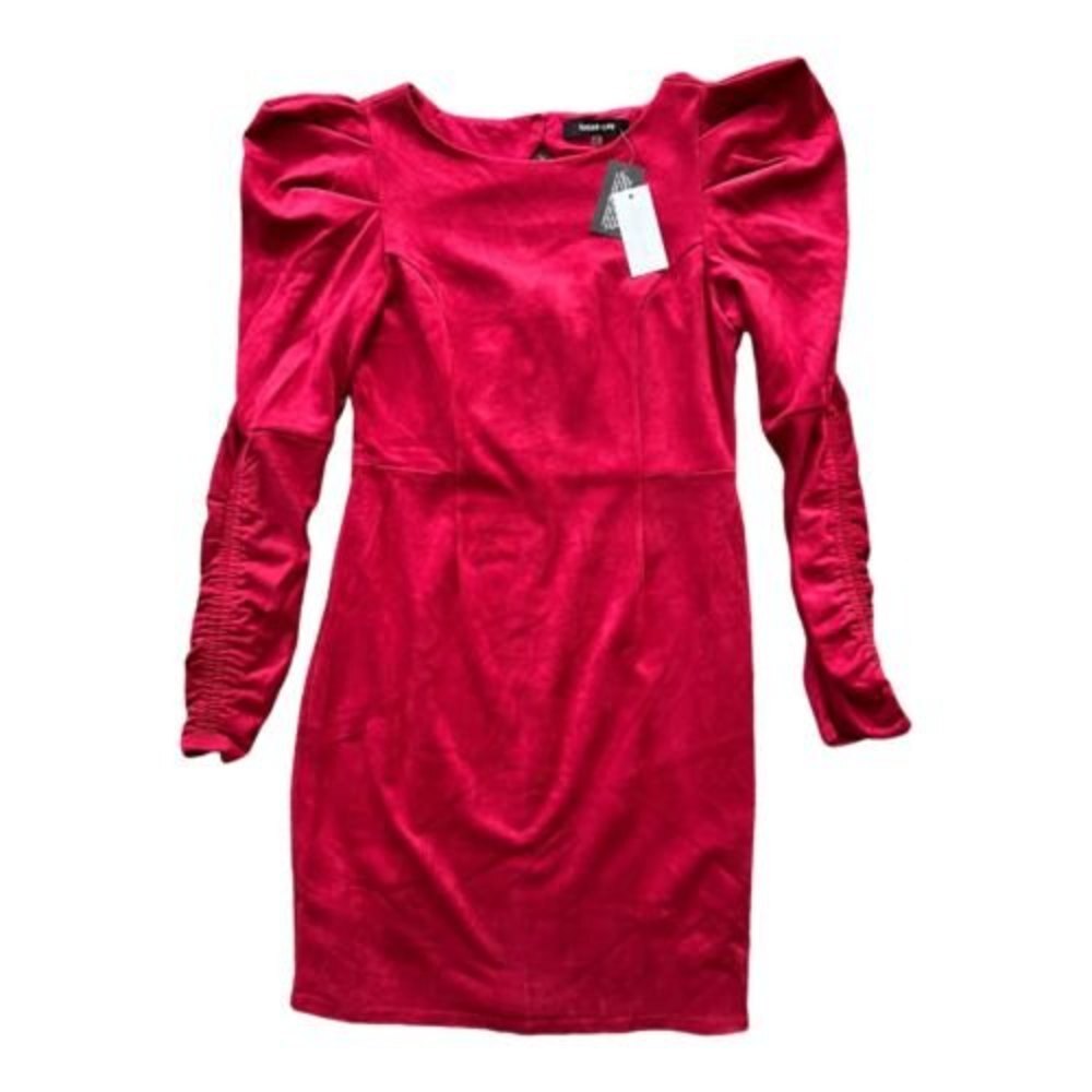 Sugar +‎ Lips Dress Women Size Large Red Faux Suede Long Sleeve NWT - Picture 2 of 6